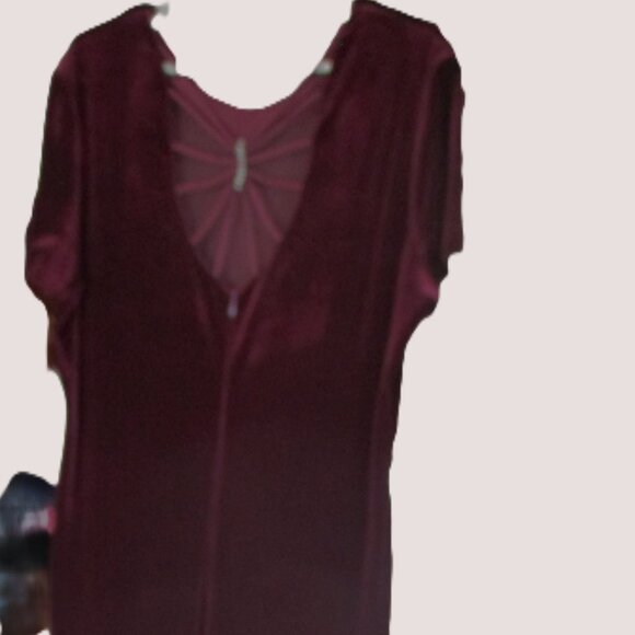 Vintage Burgundy short-sleeved velvet maxi dress Size 16 - Picture 2 of 7